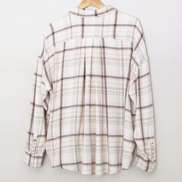 Free People We The Free Hidden Valley Button Down Oversized Plaid Shirt Top S - Picture 8 of 16